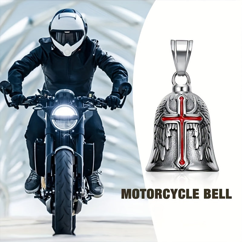 Campana de guardián de estilo punk retro para hombres, colgante de motocicleta, cruz, ala de ángel, metal