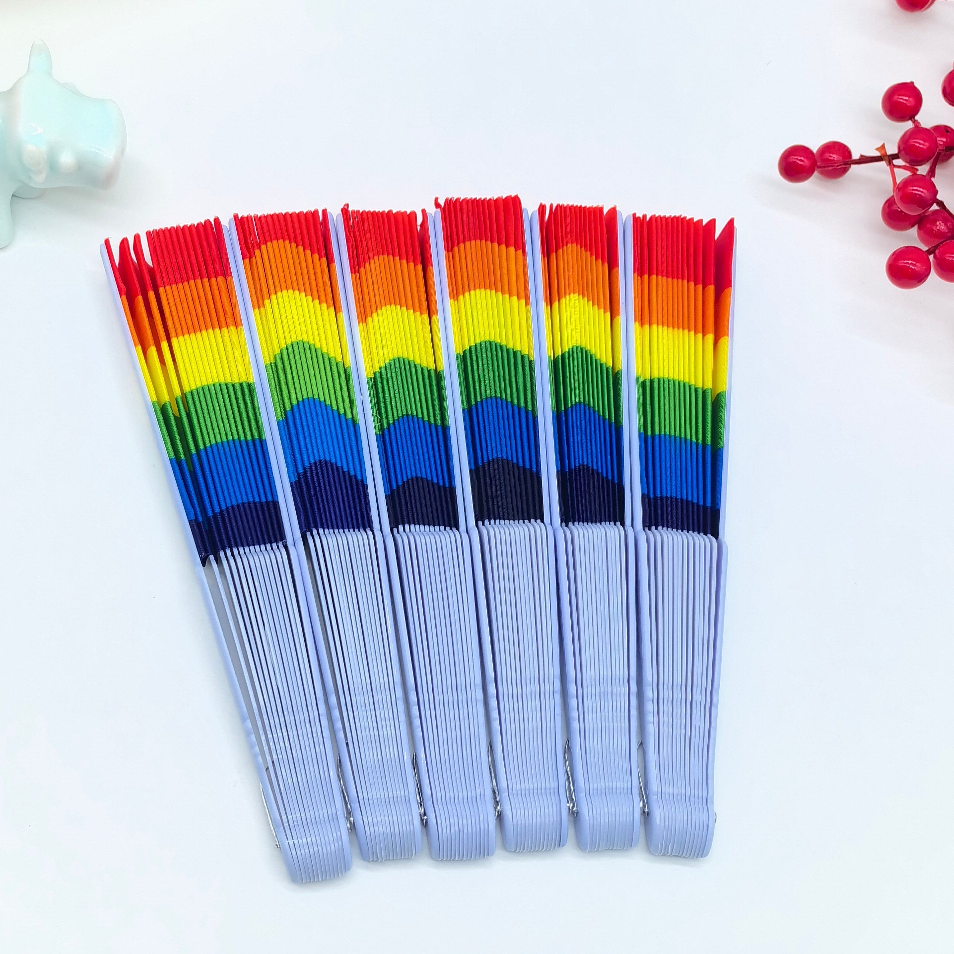 Set of 3/6/12 Rainbow Folding Fans Handheld Fabric Dance Props Party Decorations