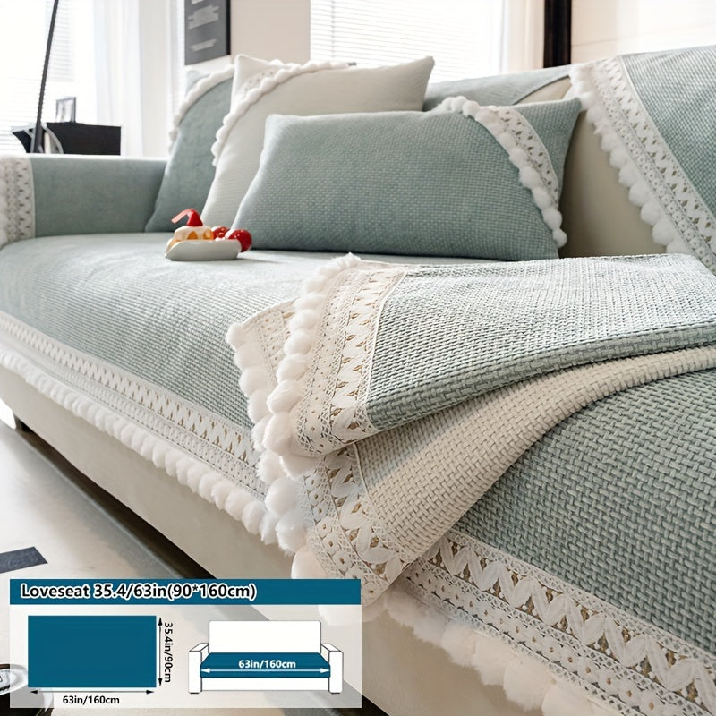 Boho Style Sofa Cover Pet-Friendly Machine Washable Short Plush Anti-Slip Fits Armchair to Sectional