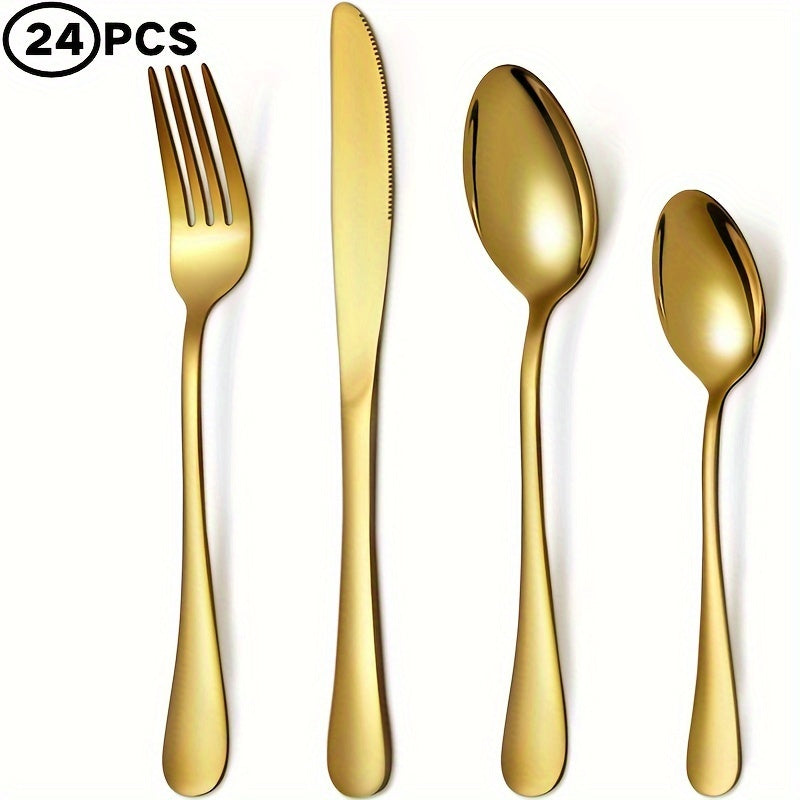 24-Piece Stainless Steel Tableware Set for 6 Dishwasher Safe Mirror Polished Utensils