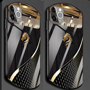 Luxury Golden Dragon Faux Wood Grain Oval Glass Phone Case for iPhone 11 Pro Max and Later Models