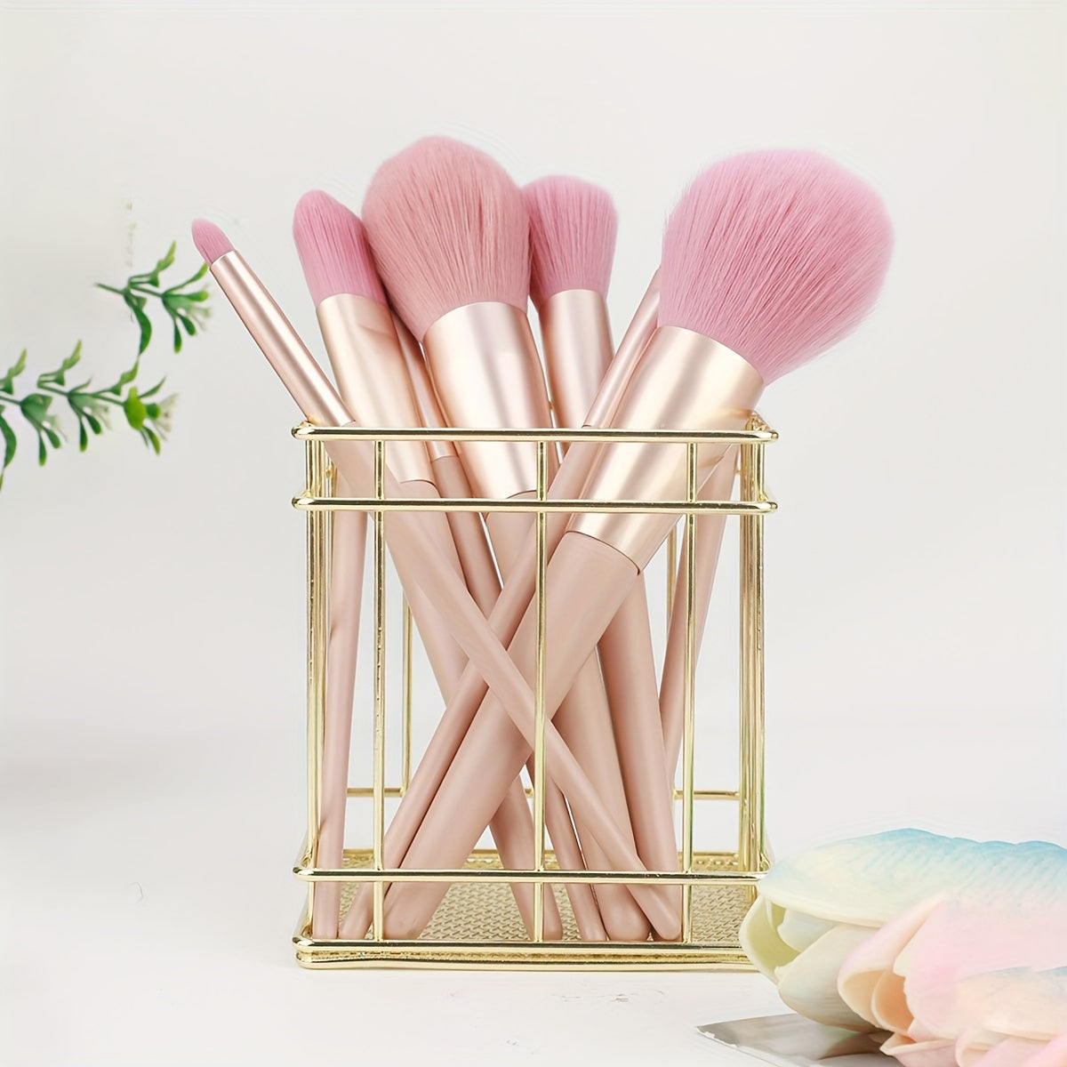 Golden Iron Makeup Brush Holder Rust Resistant Polished Finish Desktop Organizer