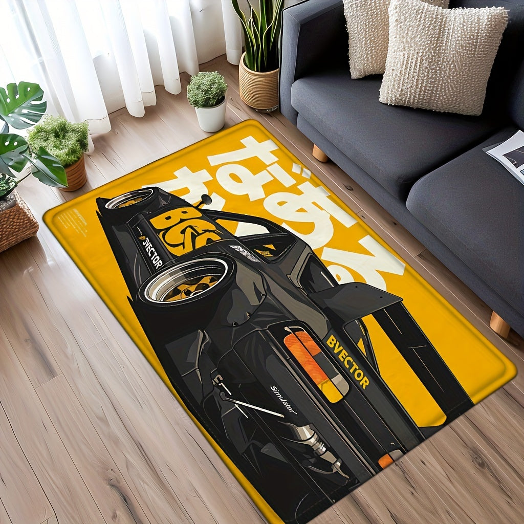 Black Sports Car Design Ultra-Soft Flannel Door Mat Non-Slip Washable Entryway Kitchen Rug