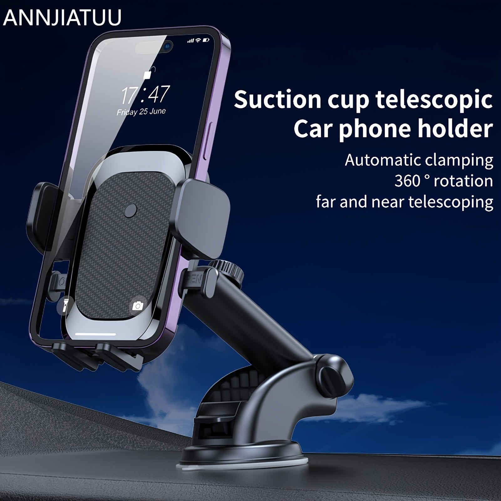 Soporte universal para teléfono de coche ajustable con giro en el tablero