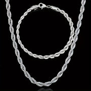 925 Silver Plated Twist Chain Set for Men and Women Necklace and Bracelet
