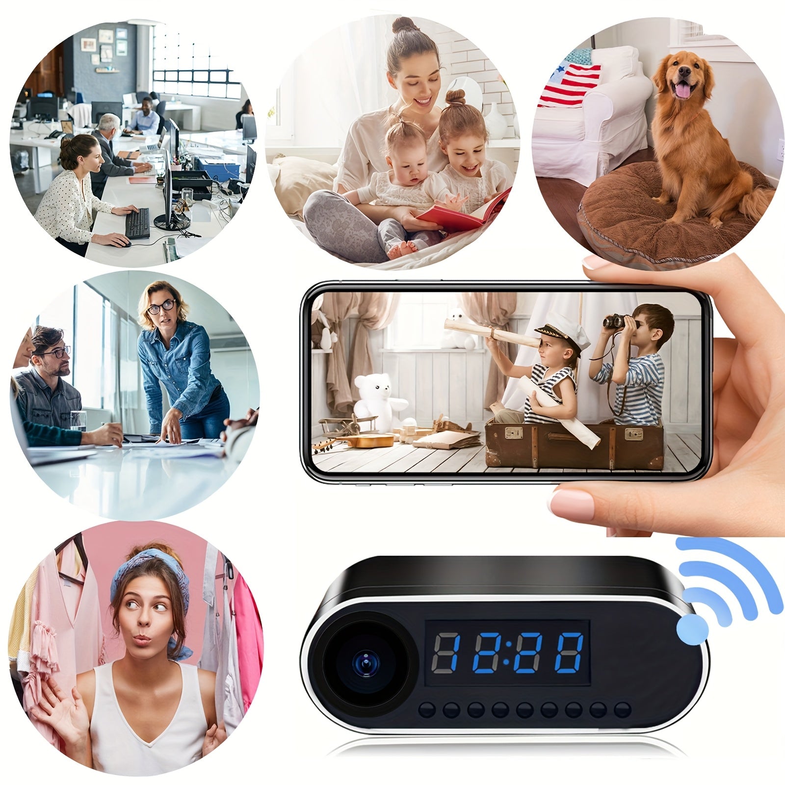 Mini Camera Clock HD 1080P WiFi Night Vision Wide-Angle Home Security with 64GB Memory