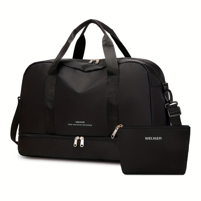 Travel Bag with Detachable Pouch Nylon Sports Fitness Makeup Weekend Trip Black Pink Green