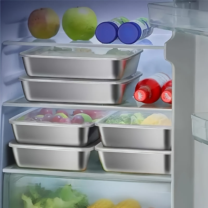 Set of 6 Large Stainless Steel Square Food Storage Containers Leakproof Stackable for Meat Fruits Vegetables