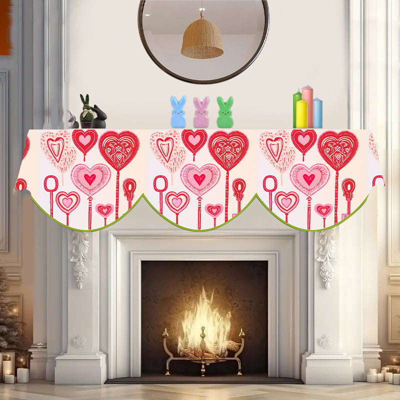 Valentine's Day Fireplace Scarf Cover Love Heart Decor 49.78cm x 199.9cm Polyester
