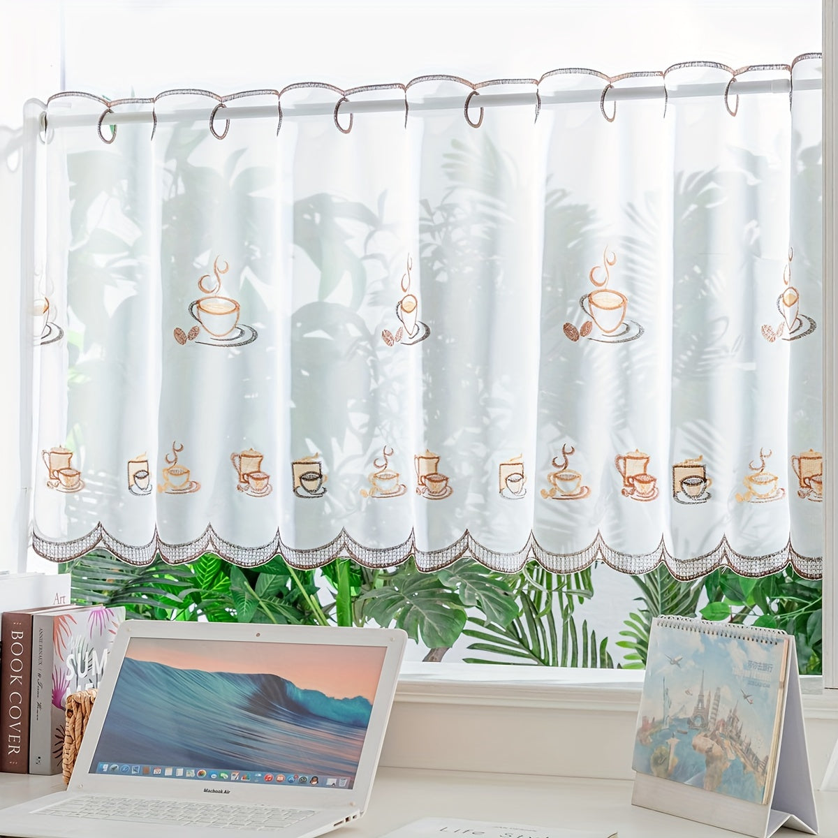 Sheer Embroidered Curtain Valance for Living Room or Cafe Decor 1 Piece