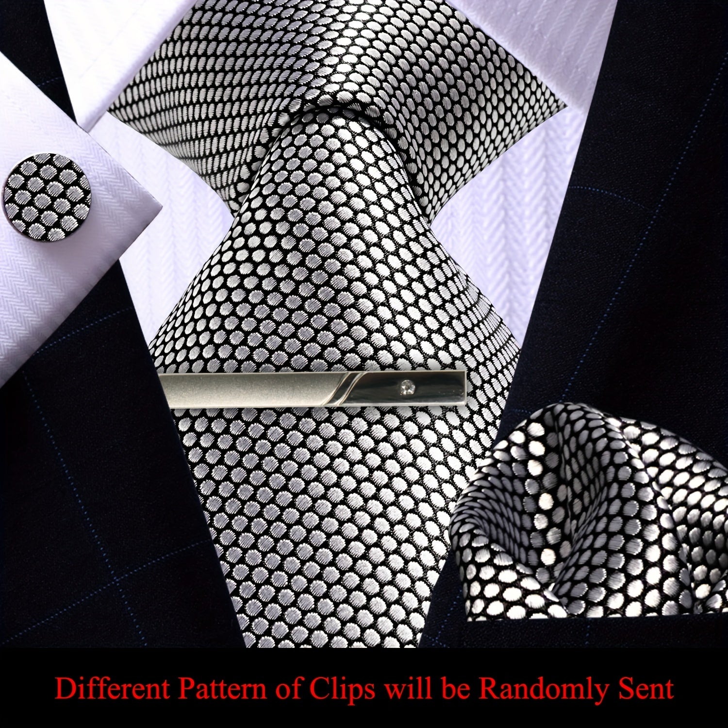Men's Plaid Tie Pocket Square Cufflinks and Clip Set