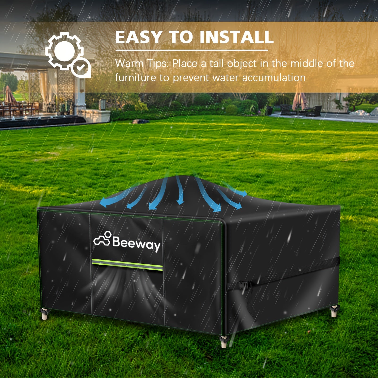 Outdoor Furniture Cover Waterproof Windproof 420D Oxford Fabric with Air Vent Black