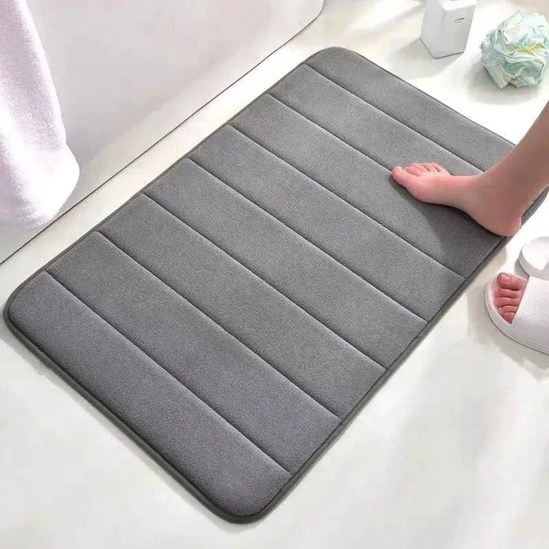 Dark Gray Polyester Bath Mat Non-Slip Plush Rectangular Machine Washable