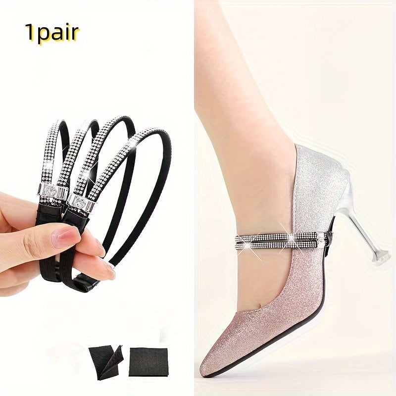 Women's Faux Leather High Heel Shoes with Rhinestones, Anti-Slip Straps