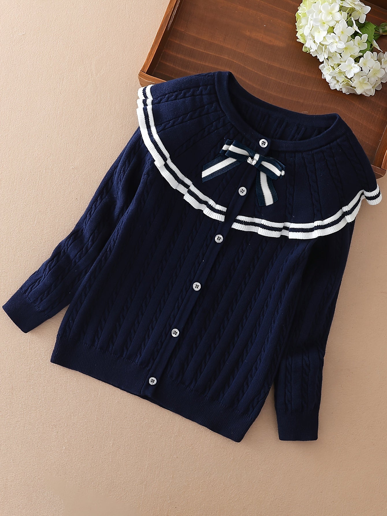 Girls Spring Cardigan Knitted Sweater Long Sleeve Crew Neck Autumn Kids Clothing