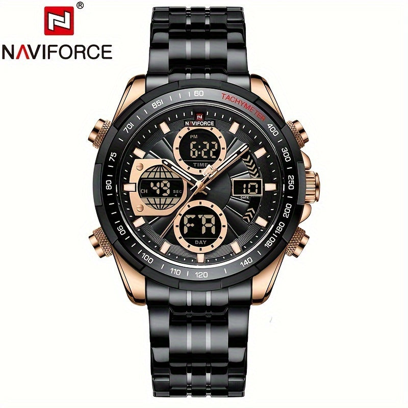 Reloj de cuarzo para hombre con correa de cuero y reloj multifunción