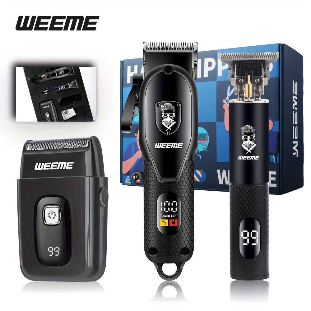 WEEME Professional Electric Hair Clipper USB zaryadlash, past shovqin, LCD raqamli ko'rsatkich, T-turi trimmer, qirrash, va 18650 seriyali 2900mAh qayta zaryadlanadigan litiy batareyasi bilan erkaklar uchun.