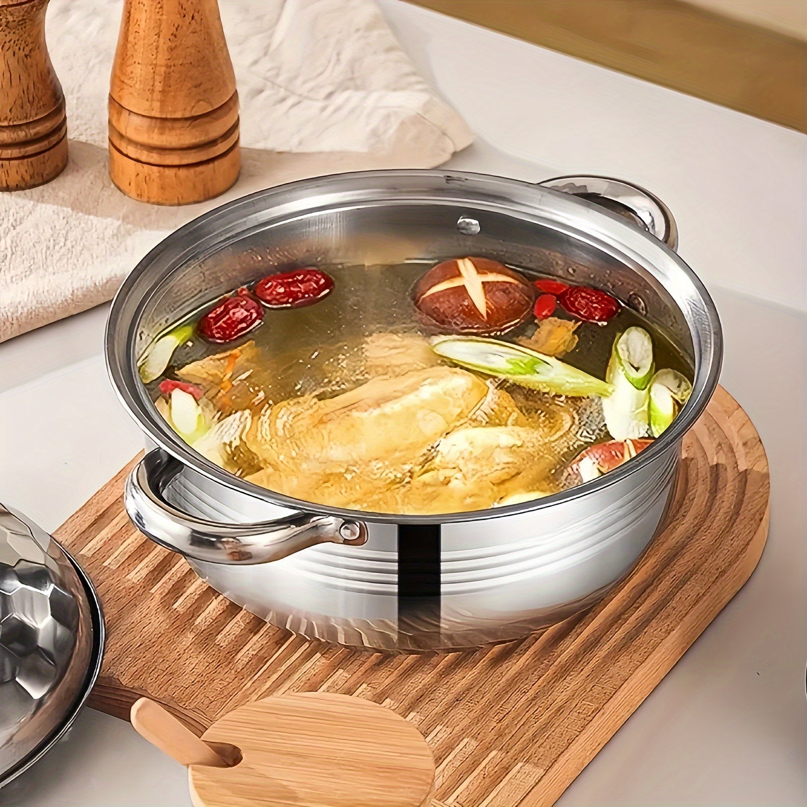 Set of 10 Stainless Steel Cookware Pots with Lids and Spoons for Soup Noodles Seafood