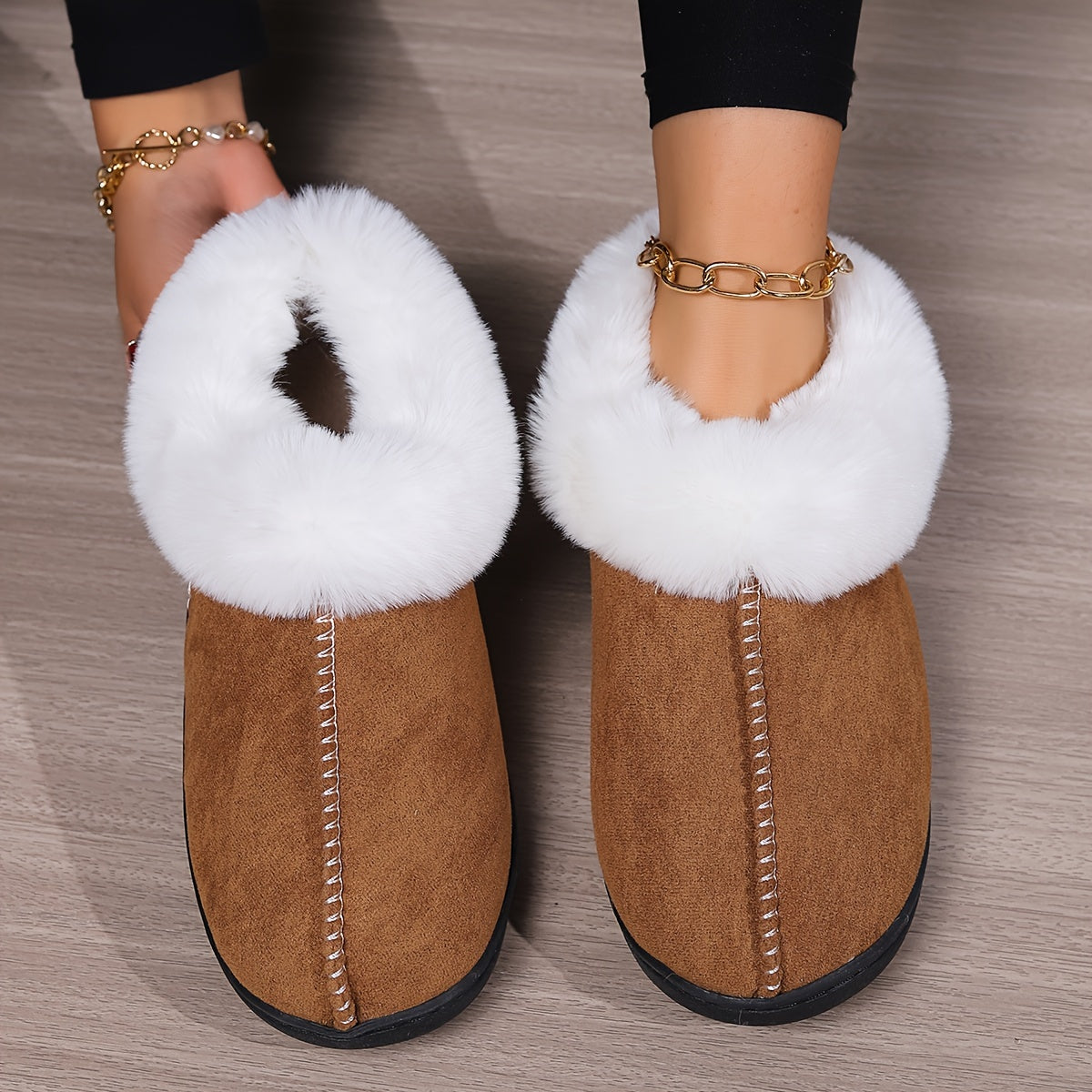 Women's Plush Lined Slippers Solid Color Cozy Home Slip Ons