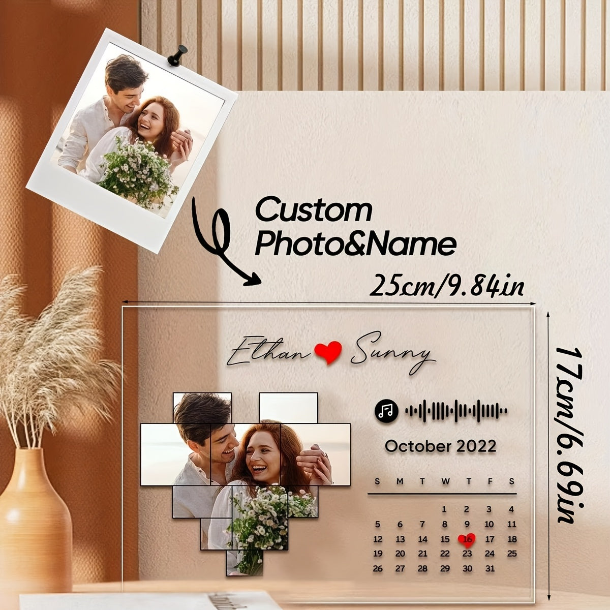 Personalized Heart-Shaped Acrylic Plaque Photo Frame Love Gift for Valentine's Day