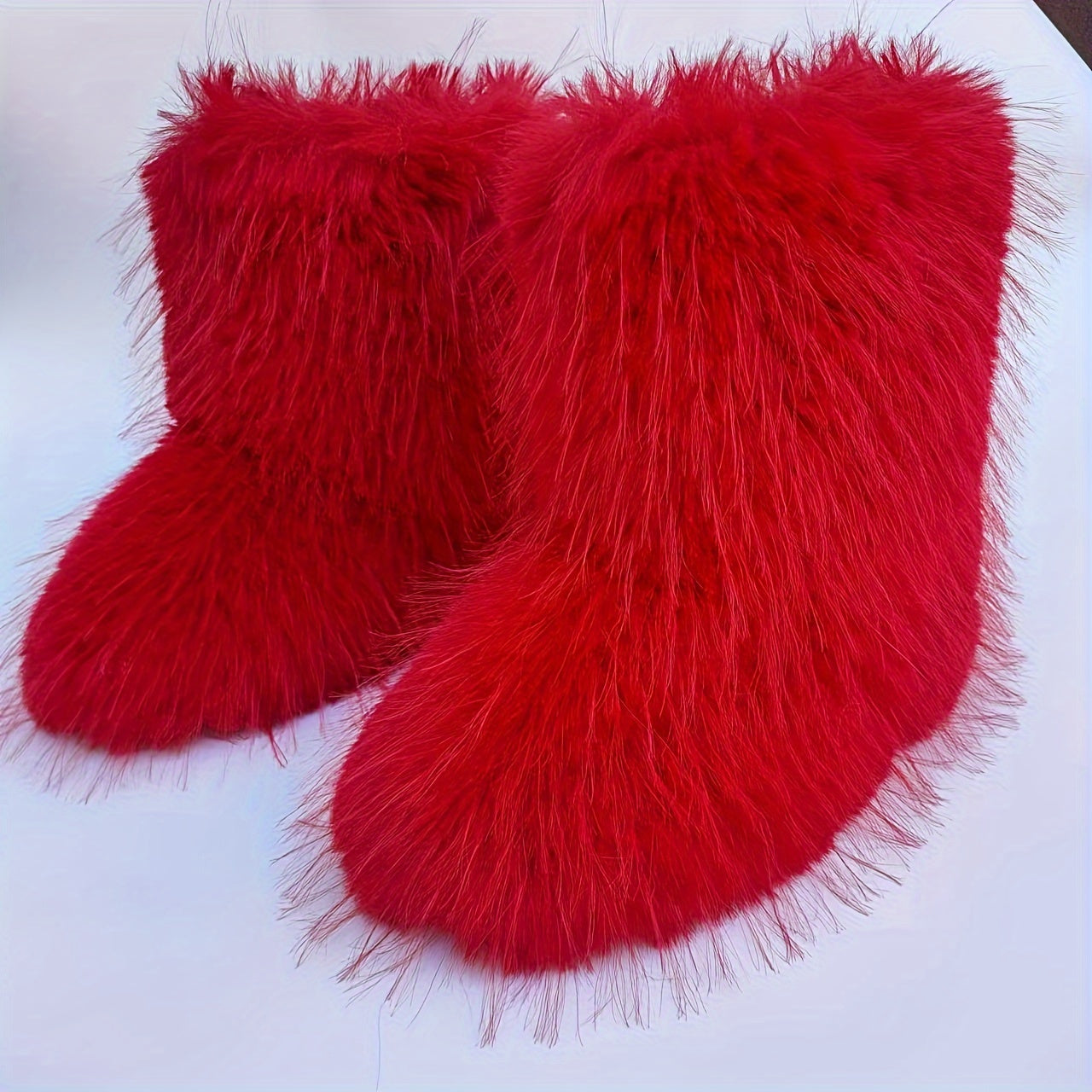 Women's Faux Fur Mid-Calf Snow Boots Warm Winter Slip-On Flat Shoes
