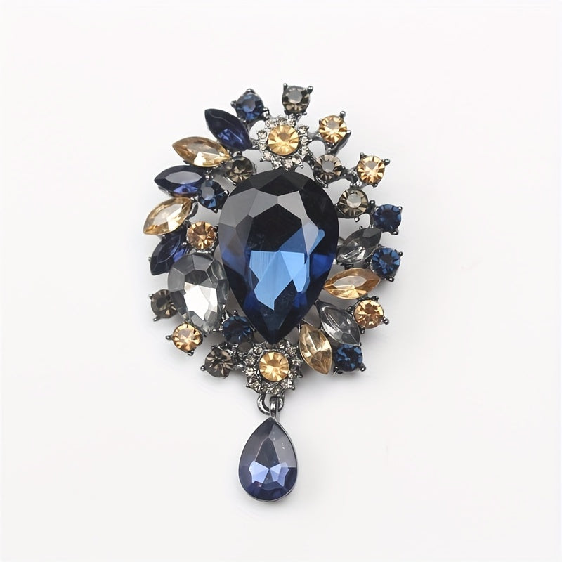 Floral Rhinestone Brooch Pin with Enamel and Cutout Pattern for Women