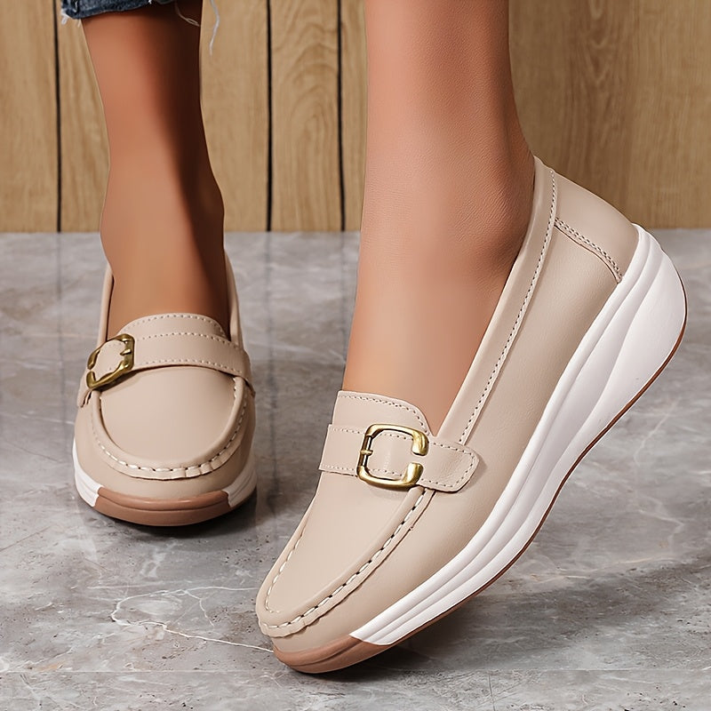 Women’s Faux Leather Penny Loafers All-Season Casual Shoes with Sequin Embellishments