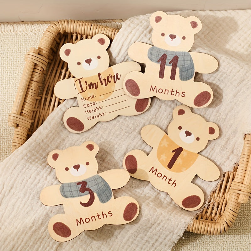 First Year Milestone Teddy Bear Photo Props Set for Birth Announcements and Celebrations