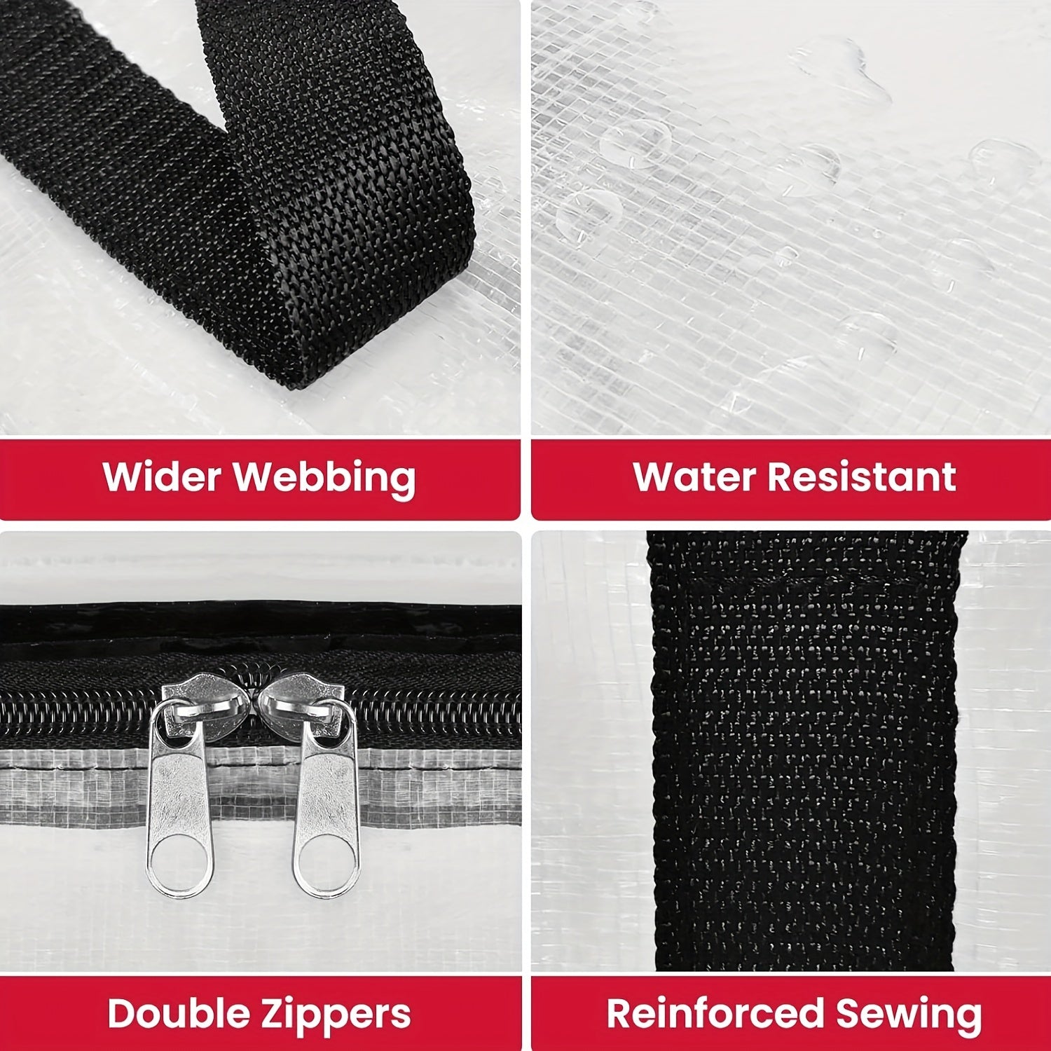 1-dona Og'ir Duty Shaffof Saqlash Sumkasi Mustahkam Zipperlar va Qo'llar bilan - Suv o'tkazmaydigan, Qaytargich Harakat Sumkasi O'rash va Tashkil etish uchun, Yostiq ostida saqlash uchun Qisqa Dizayn