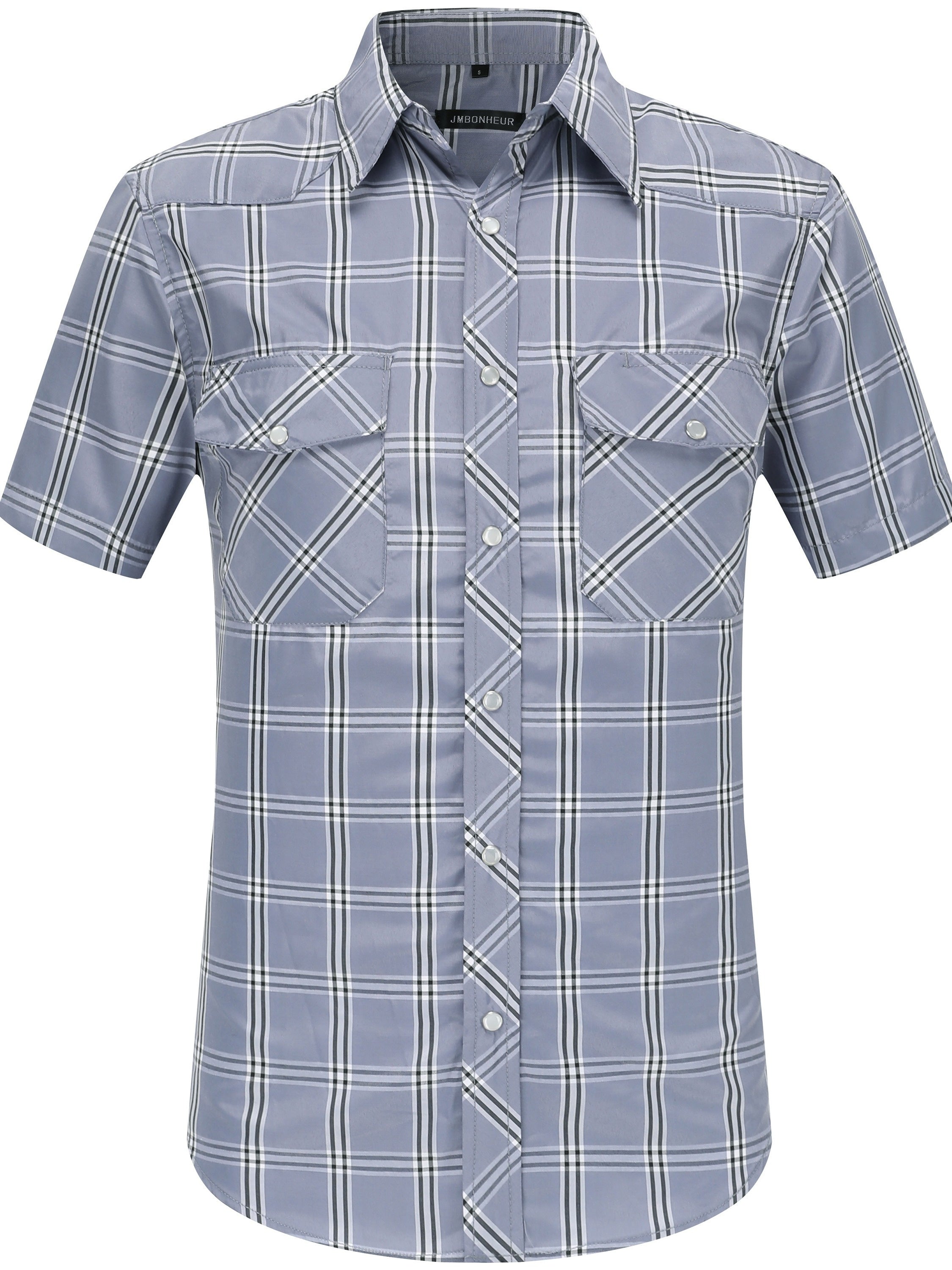 Men's Summer Casual Plaid Shirt Short Sleeve Skinny Fit Polyester Cotton Lightweight