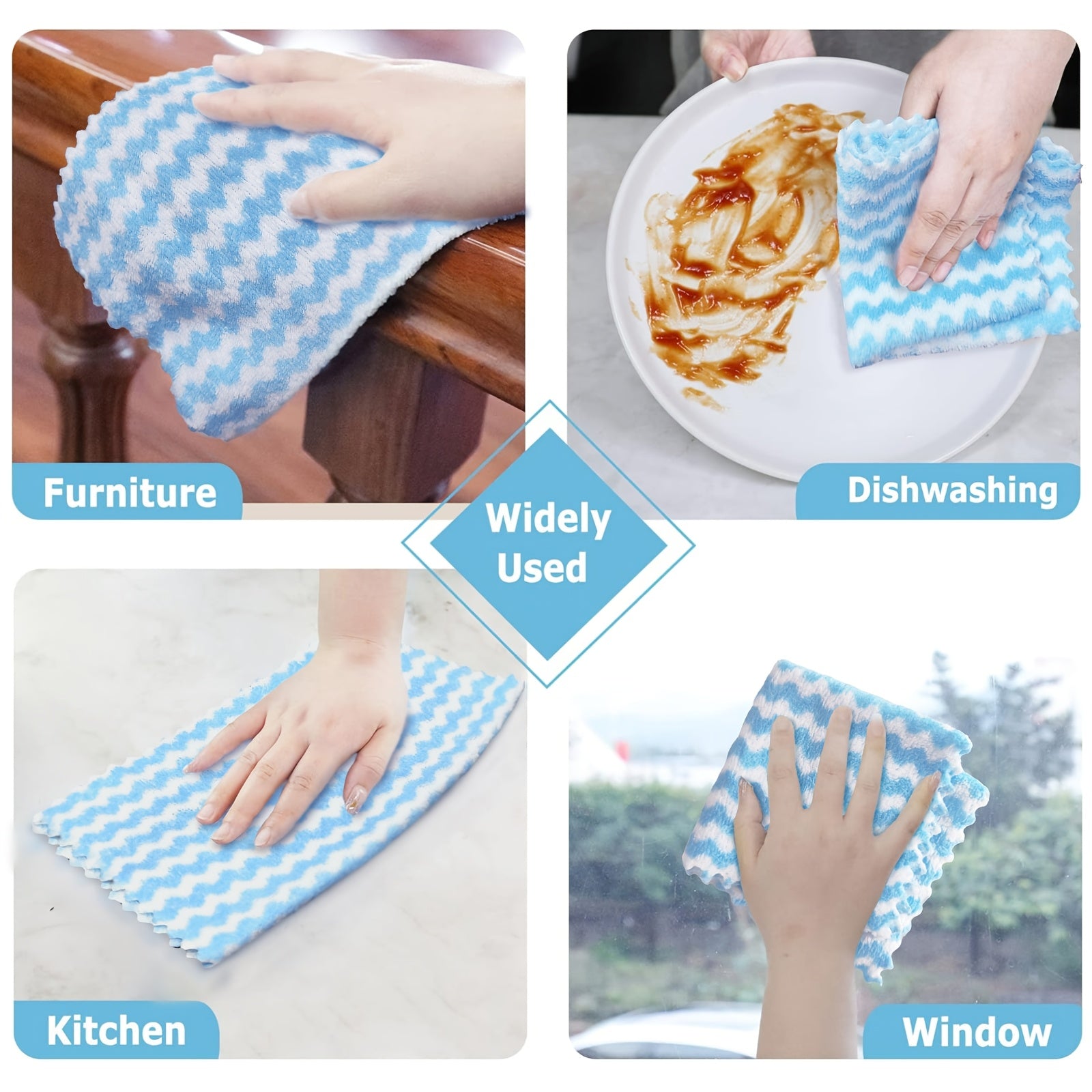 Microfiber Double-Sided Dish Cloths 5 Pack for Stain Removal and Cleaning