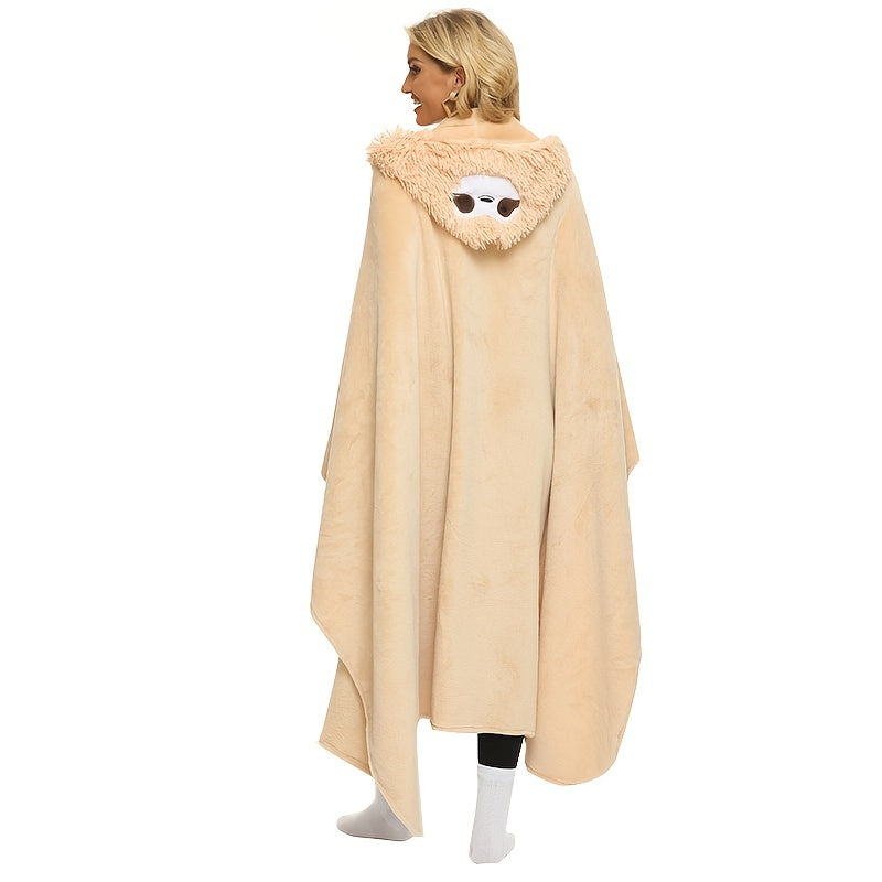 Women’s Soft Fluffy Hooded Sloth Wearable Blanket with Pockets 149x130 cm