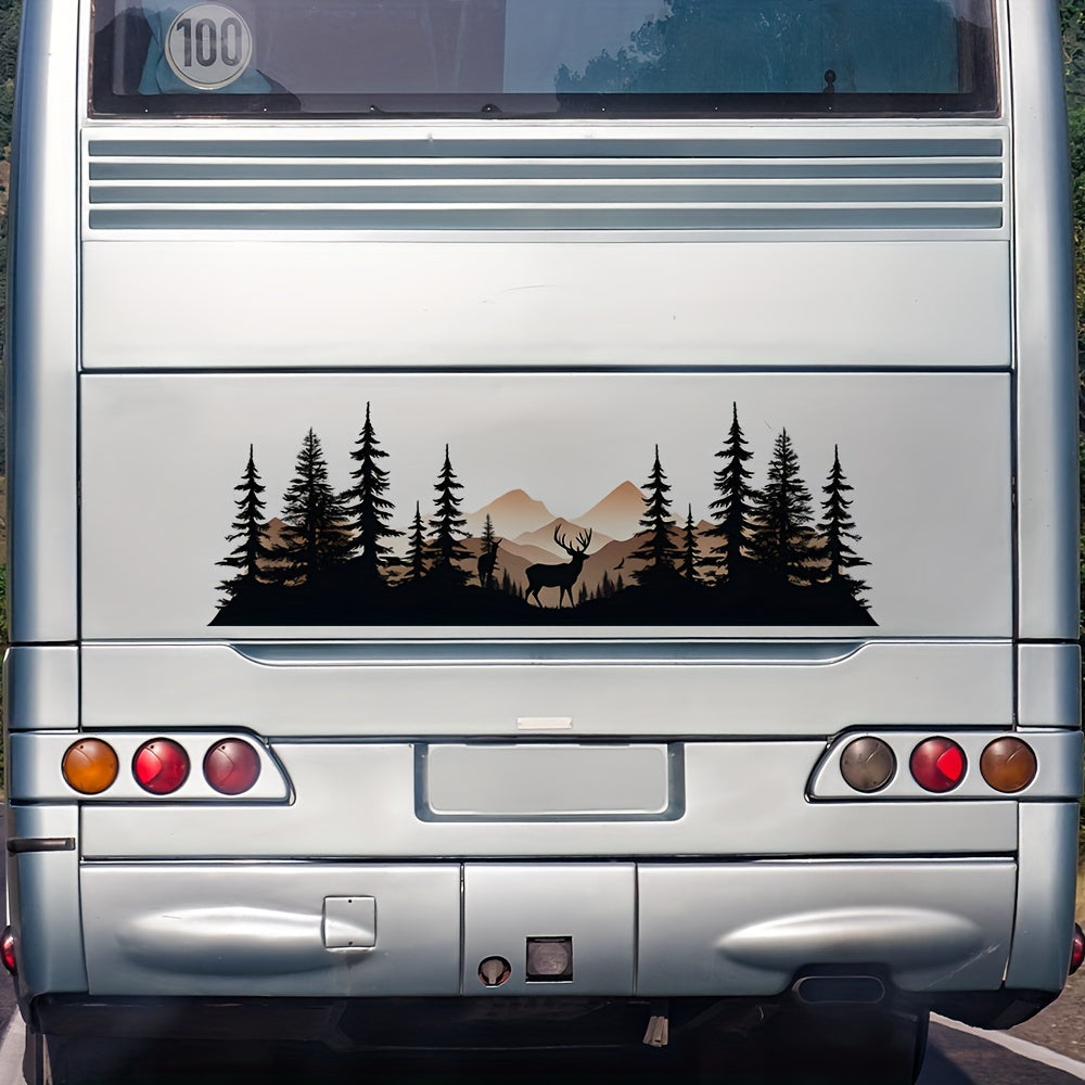 Wall Decal Pine Trees Deer Birds PVC Sticker for Home Office RV Car