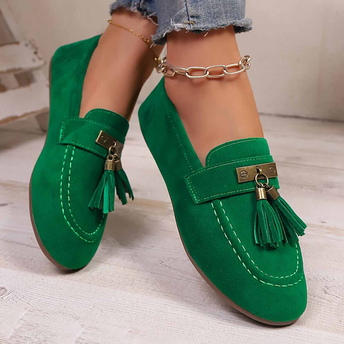 Women's Slip-On Loafers Non-Slip TPR Sole Floral Tassel Cushioned Insole