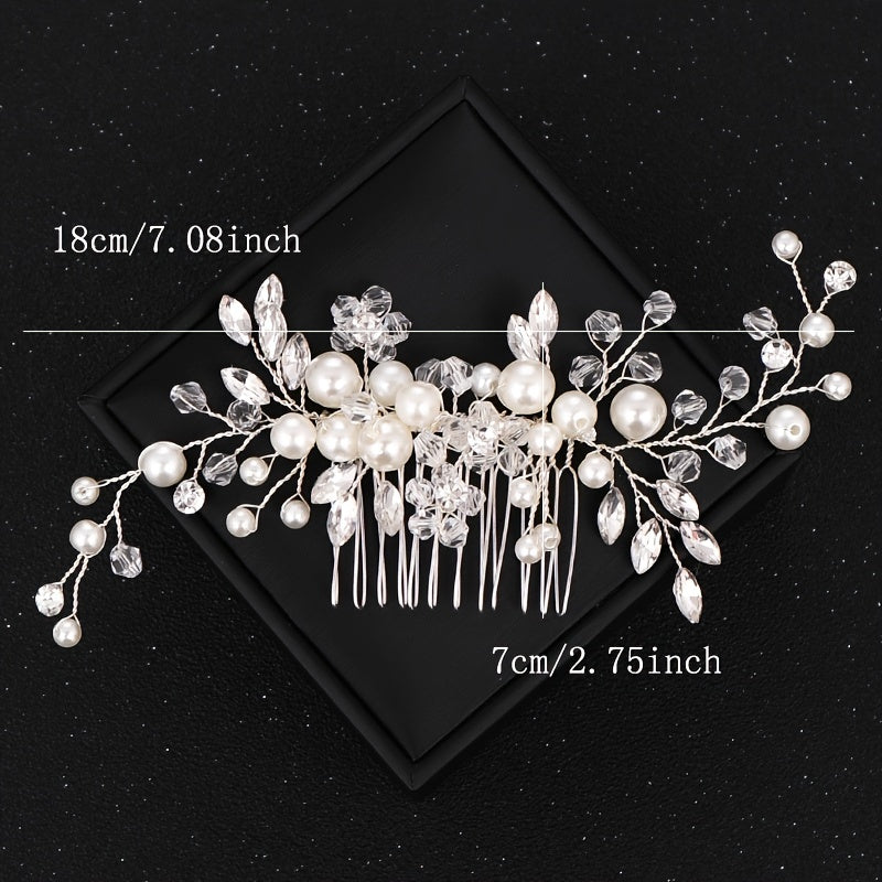 Silvery Hair Comb with Faux Pearls and Rhinestones for Wedding Bridal Hair Accessories