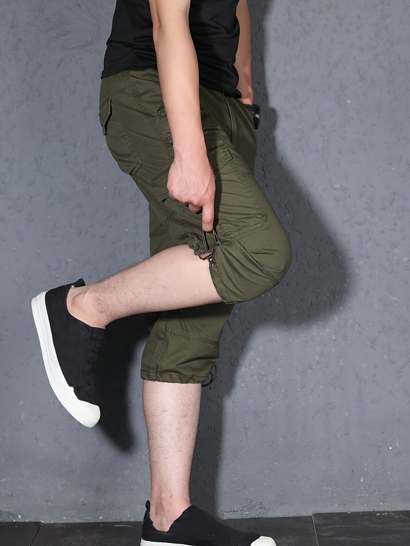 Men's Cotton Cargo Shorts with Pockets, 3/4 Length, Casual Summer Wear