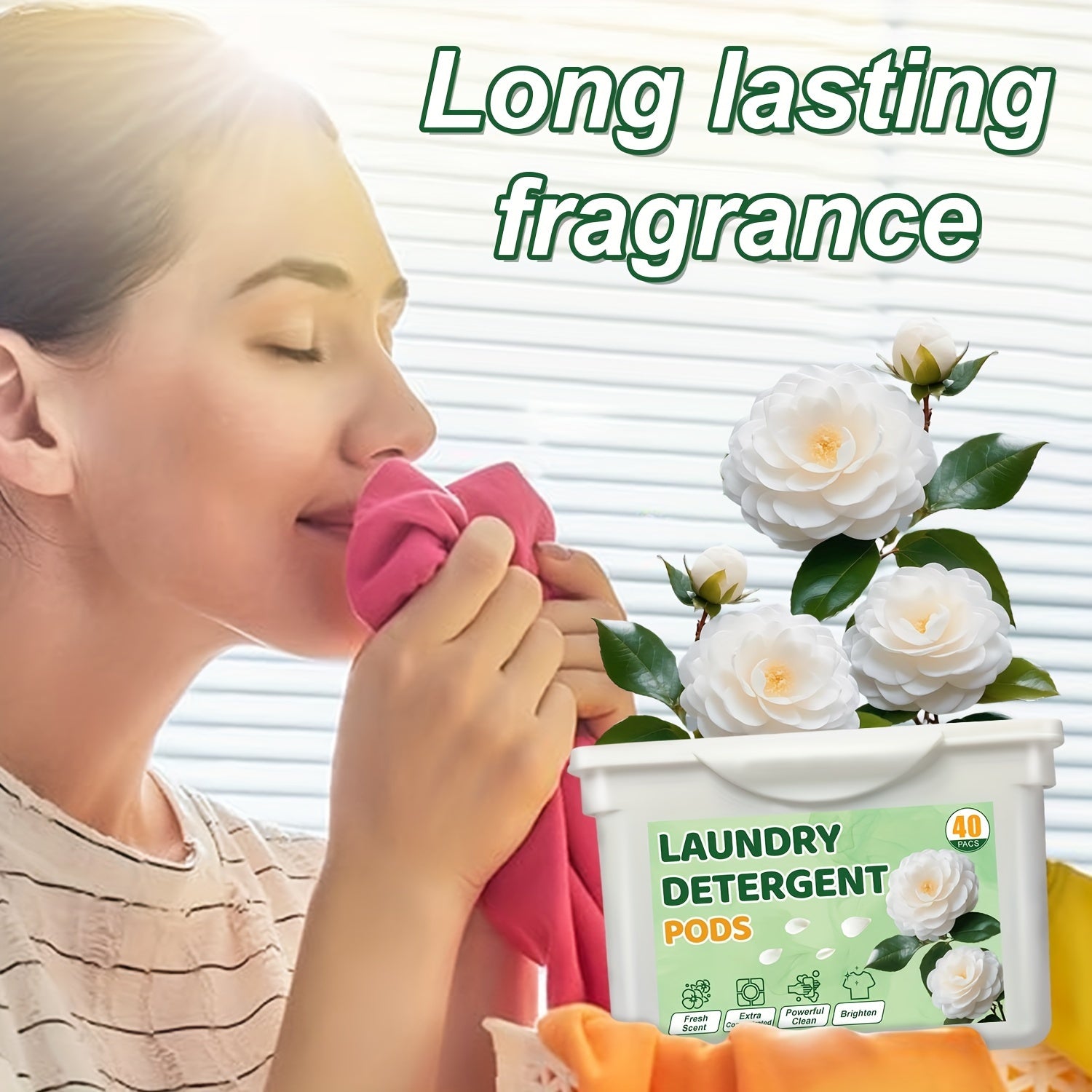 40pcs Camellia Scented Laundry Detergent Pods Long-Lasting Fragrance Water-Activated Formaldehyde-Free