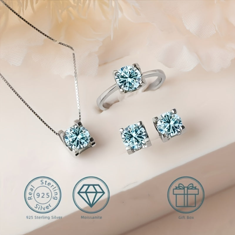 925 Sterling Silver Moissanite Jewelry Set with Earrings Necklace Ring 1ct Engagement Wedding Gift