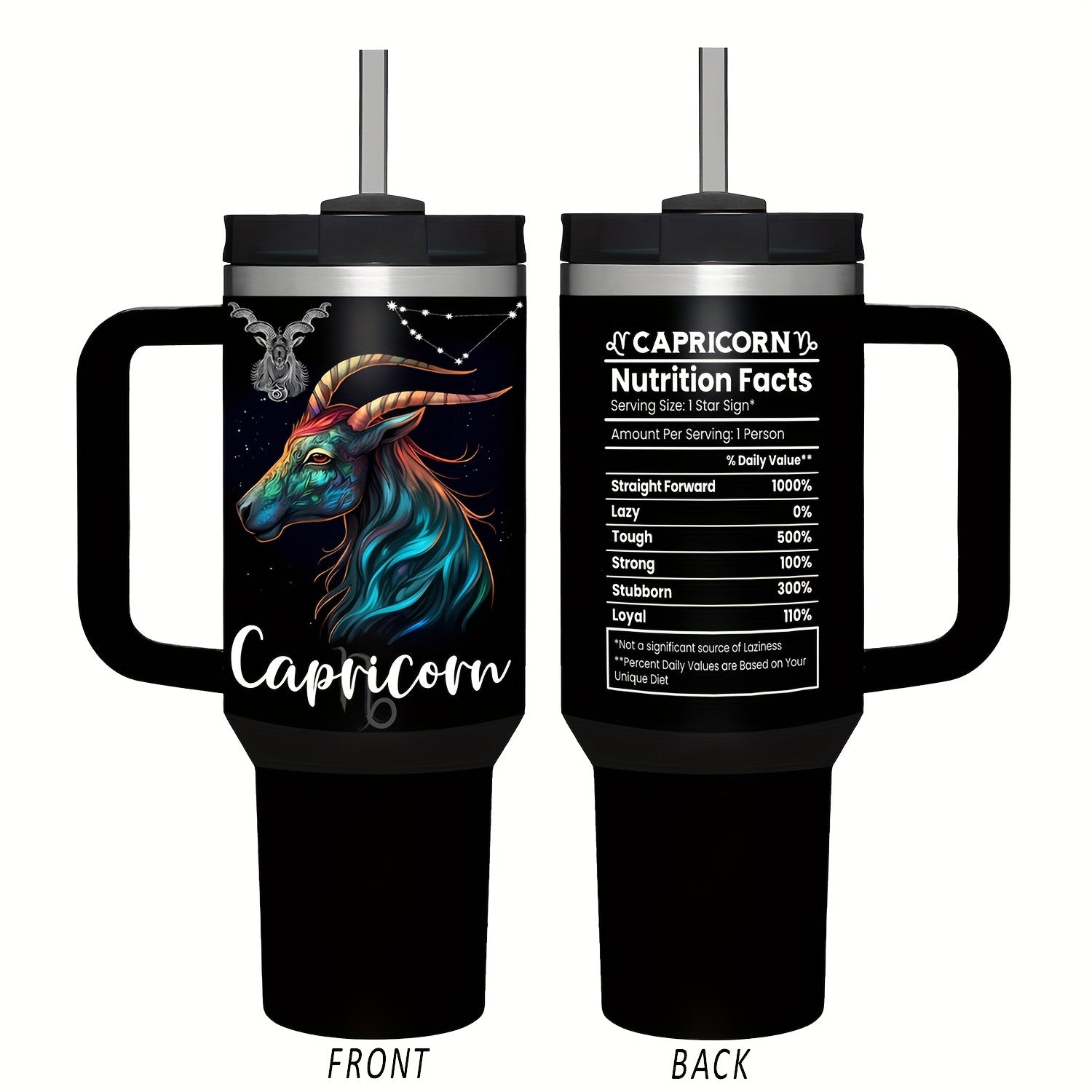 Vaso de acero inoxidable Zodiac de 40oz con asa y pajilla, a prueba de fugas, libre de BPA, taza de café de astrología para hombres y mujeres