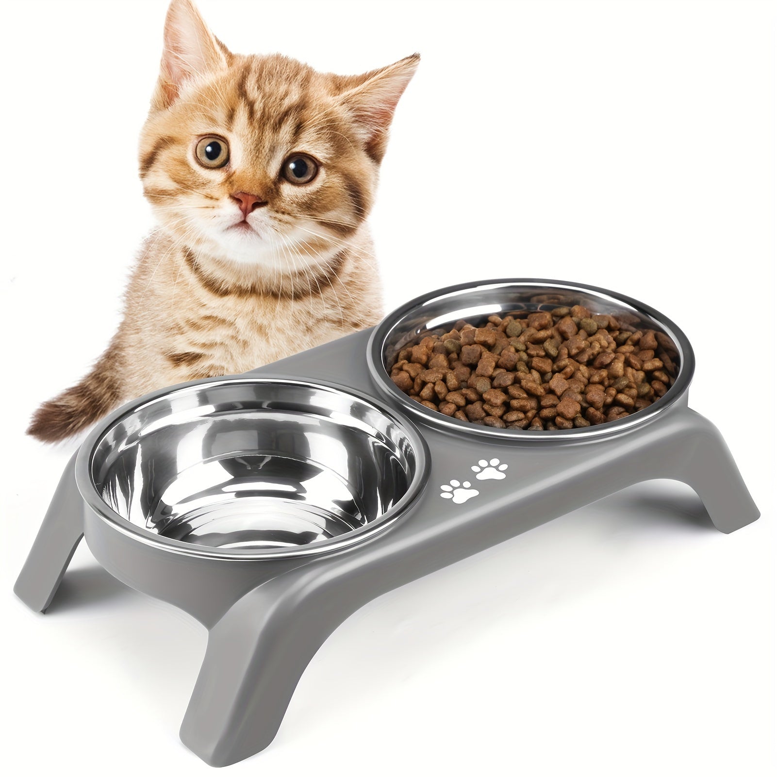 Elevated Cat Bowls with Stainless Steel Dual Bowls Non-Slip Feet Ergonomic Design
