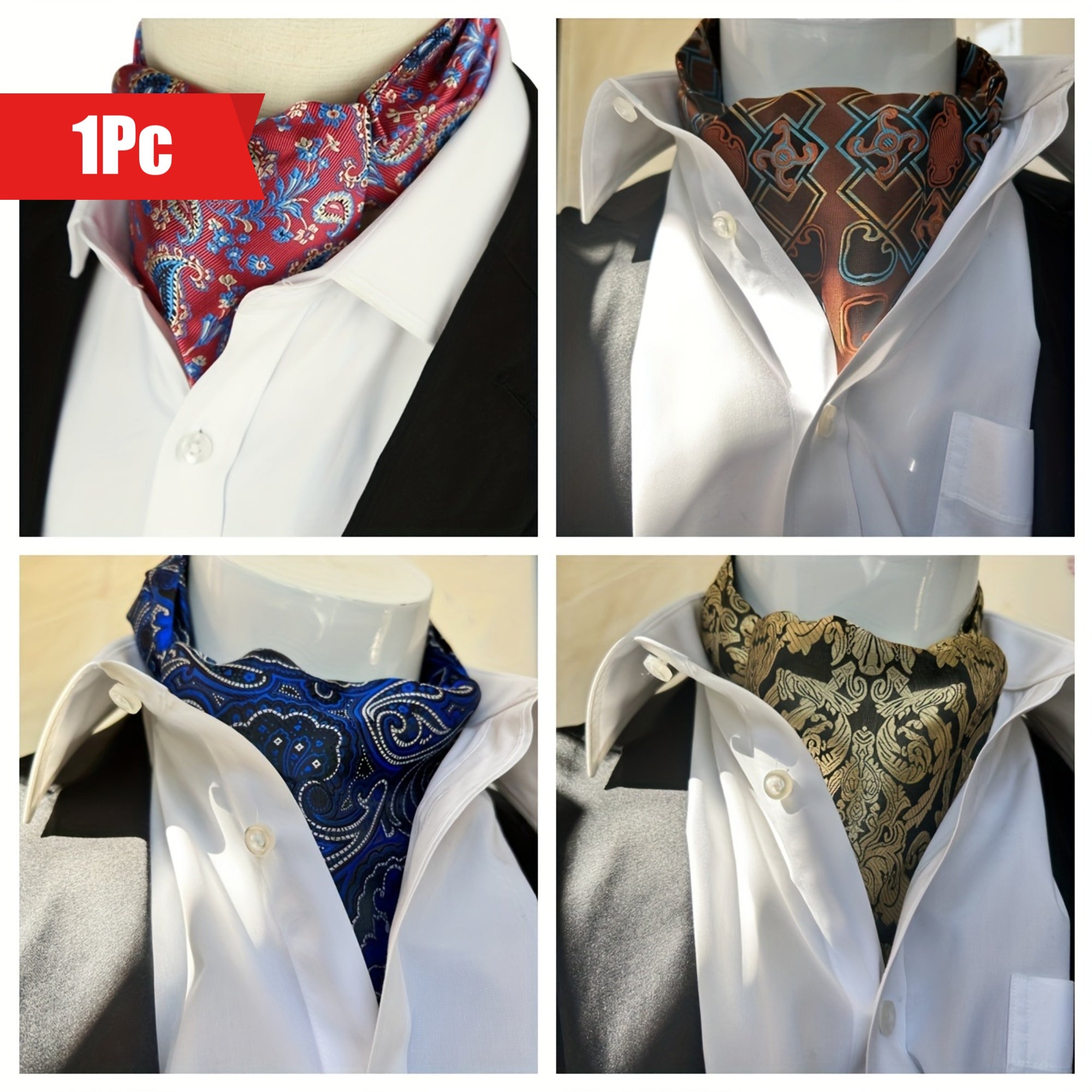 Men's Burgundy Blue Flower Suit Neck Scarf Casual Formal Dress Shirt Accessory