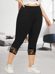 Plus Size Women’s High-Waisted 7/8 Leggings with Lace Trim Yoga Workout Pants