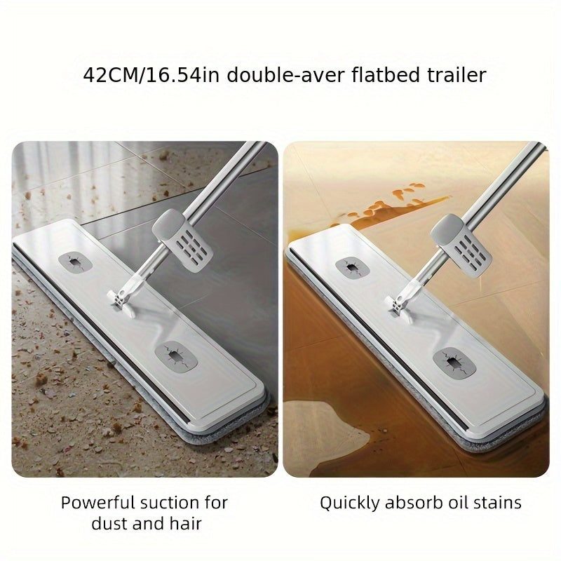 Qo'llarsiz tekis mop to'plami, 2 ta qayta ishlatiladigan yostiq bilan, plitka va yog'och pol uchun uzun tutqich