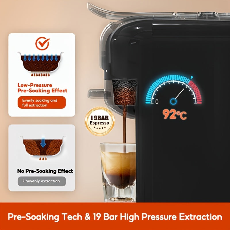 5-In-1 Capsule Coffee Maker Fully Automatic with Ground Coffee for Home Office