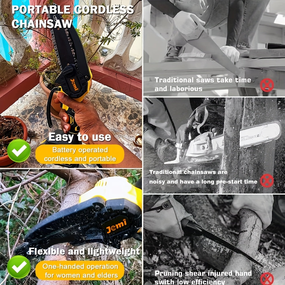 6-Inch Cordless Mini Chainsaw Lithium Battery Portable Electric Pruning Trimming Storm Cleanup