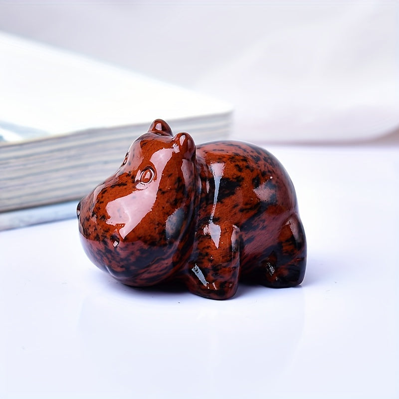 Hand-Carved Natural Crystal Hippo Figurine Small Stone Home Decor Gift