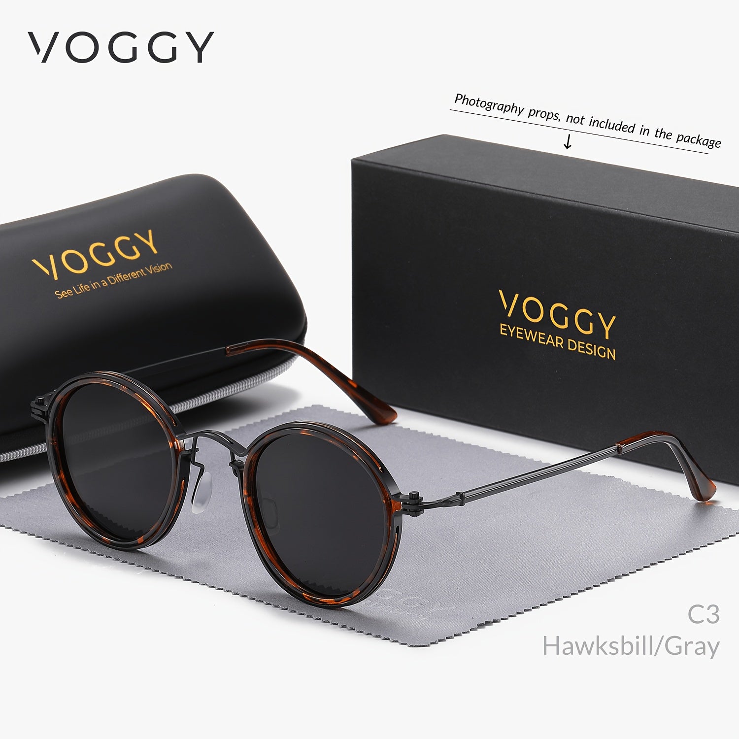 Retro Metal Polarized Round Sunglasses for Men and Women Black Frame Brown Tortoiseshell UV400