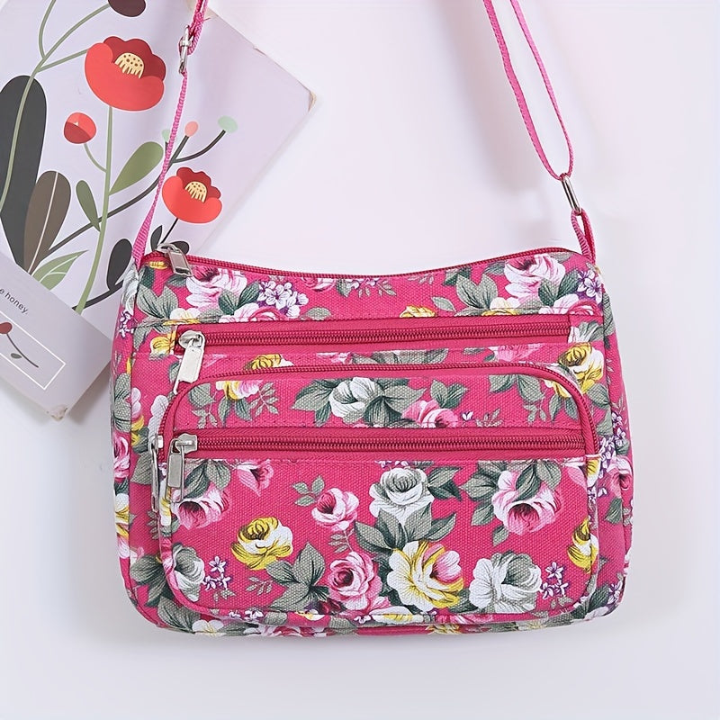 Large Capacity Canvas Crossbody Bag for Middle-Aged and Elderly Women with Zipper Closure