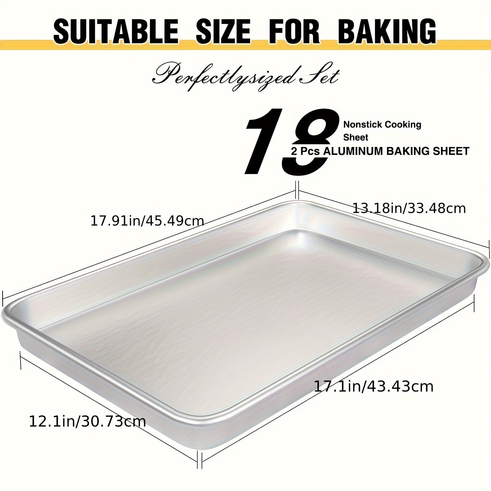 Two-Pack Natural Aluminum Baking Trays Non-Stick 45.72x33.04cm
