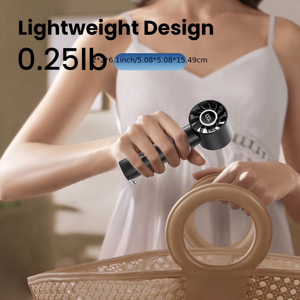 Rechargeable Mini Fan with LED Display and Flashlight Portable Handheld Fan for Travel Black